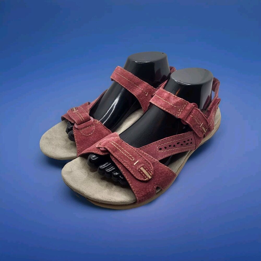 Earth Origins Women's Sandals 11W Sullivan Suede Red Memory Foam Adjustable
